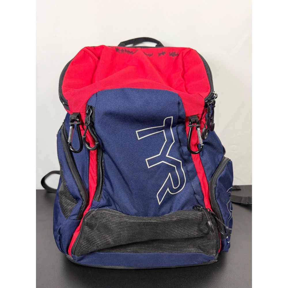 TYR Alliance 45L Swim Backpack Navy Red Team Training Gear Bag